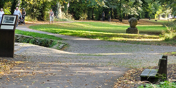 People walking in a city park